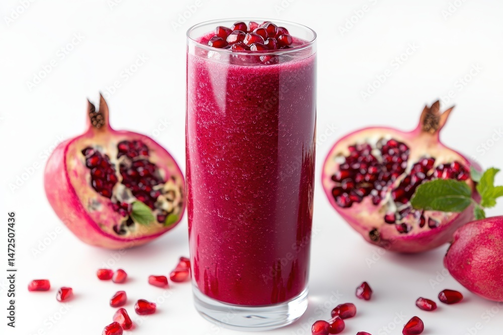 Pomegranate juice and fruit isolated on white background Pomegranate juice and fruit isolated on white background