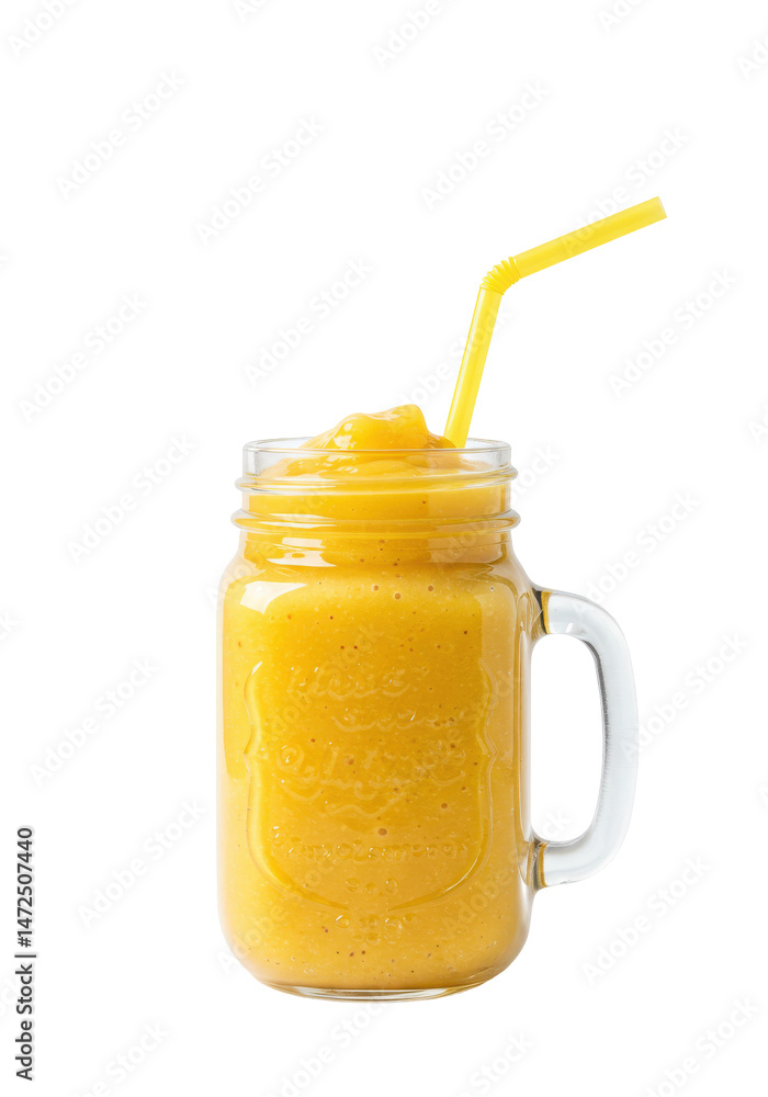 Refreshing orange smoothie in a mason jar, straw sticking out. Fresh and bright beverage Refreshing orange smoothie in a mason jar, straw sticking out. Fresh and bright beverage