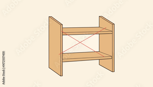 Wooden shelves assembly illustration, clear design process