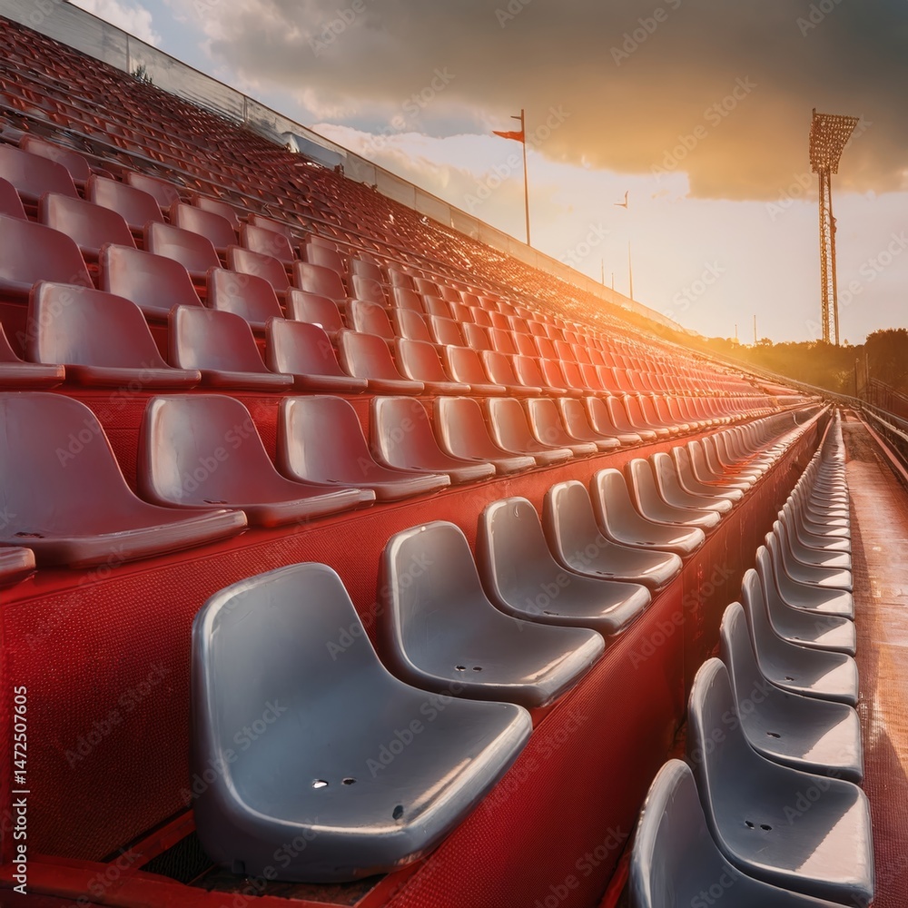 Fototapeta premium plastic stadium seats under soft diffused daylight atmosphere