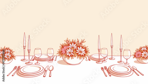 Elegant wedding reception table setting with floral centerpieces, celebration