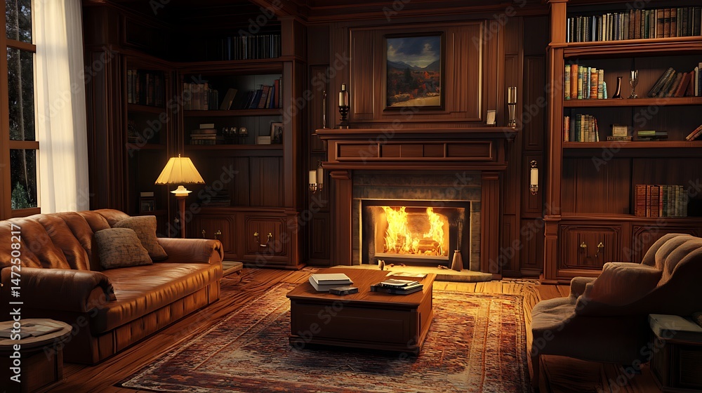 Fototapeta premium Cozy library interior scene