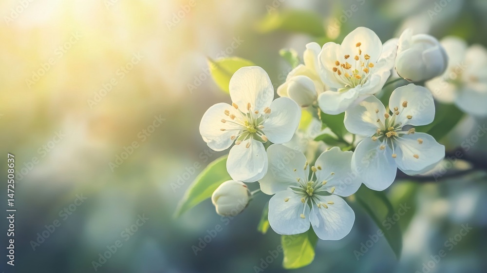 Delicate White Blossoms in Soft Focus With Warm Natural Light Delicate White Blossoms in Soft Focus With Warm Natural Light