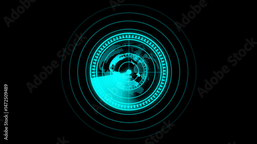 Technology device radar, scan data communication system Isolated on Black Background
