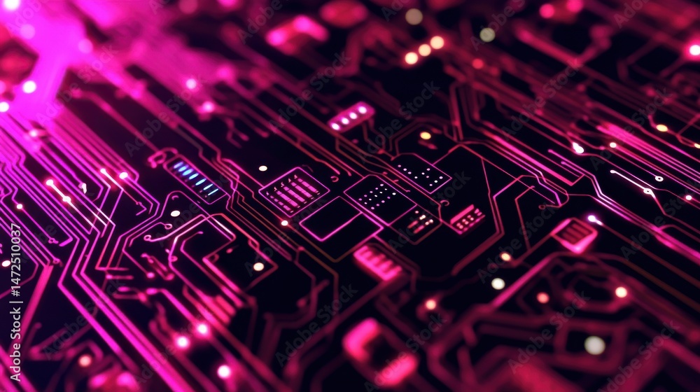 Abstract Circuit Board Design with Neon Pink and Purple Colors Abstract Circuit Board Design with Neon Pink and Purple Colors