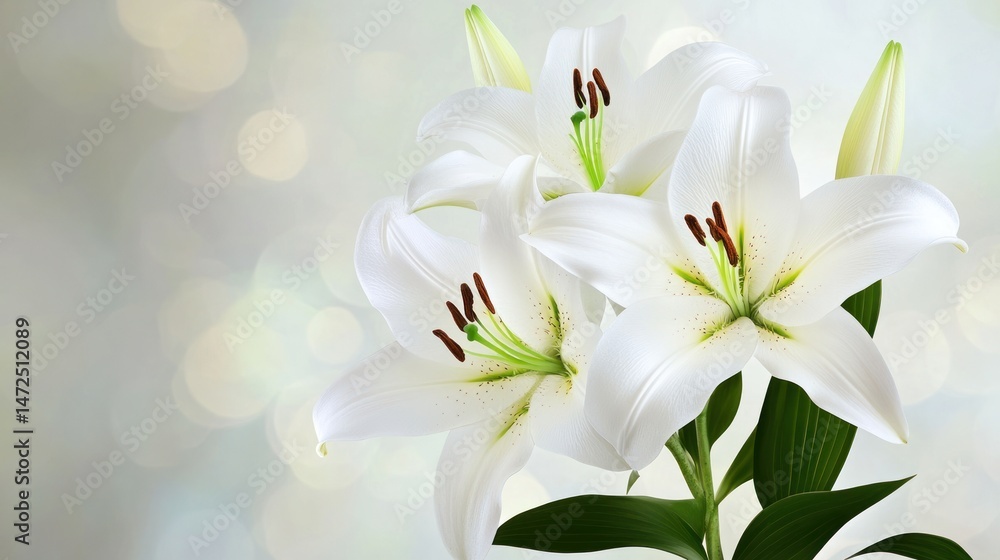 Obraz premium Stunning Bouquet of White Lilies against a Soft Bokeh Background