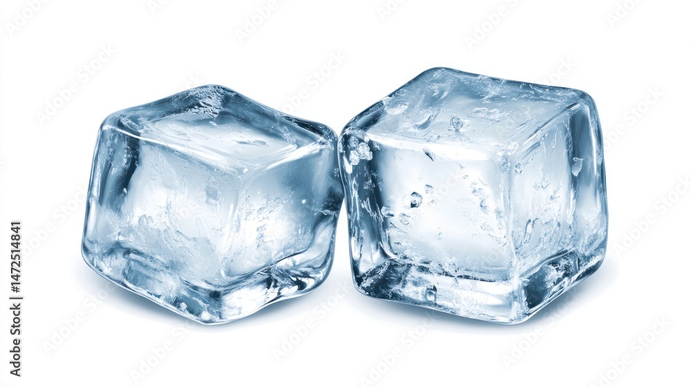 Obraz premium Two Crystal Clear Ice Cubes on White Background