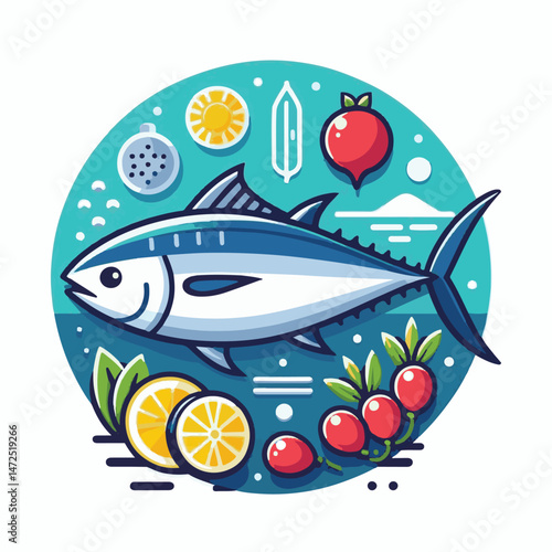fish, tuna, sea, seafood, fresh, food, background, isolated, healthy, meal, delicious, ingredient, vector, design, illustration, ocean, water, dinner, diet, white, animal, steak, nutrition, aquatic, n