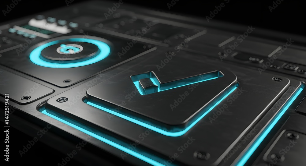 Fototapeta premium Metallic Surface with Glowing Light Technology Abstract