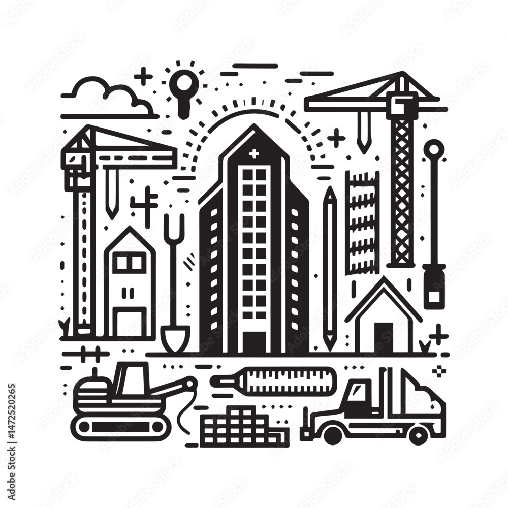 Obraz premium black and white editable construction logo vector