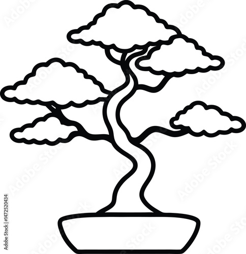 bonsai tree black vector illustration