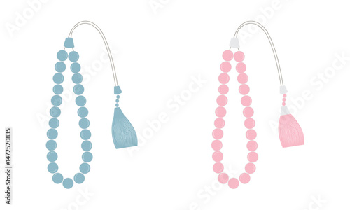 A Pair of Prayer Beads in Blue and Pink Vector Illustration Icon on white background.