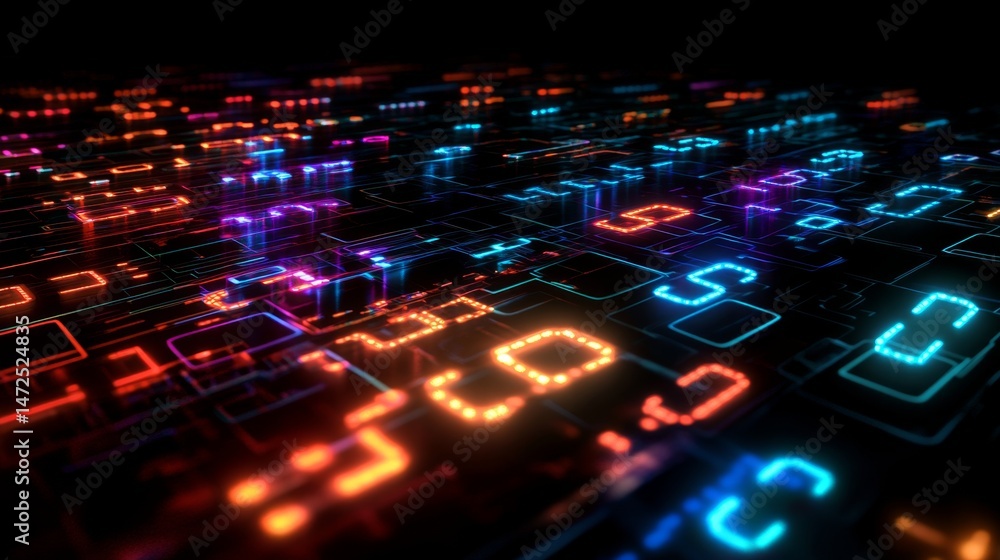 Obraz premium Digital data visualization displaying colorful patterns abstract technology digital environment aerial view modern concept