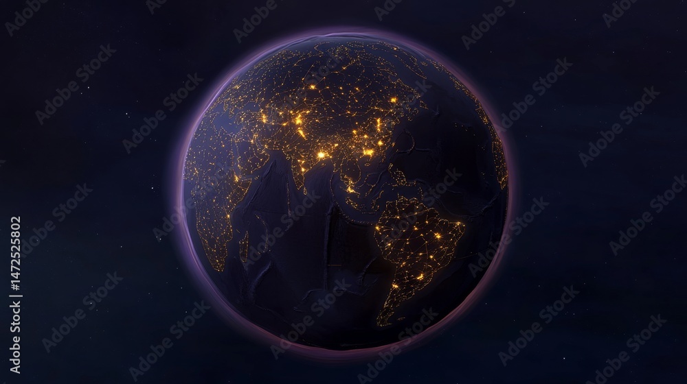 Obraz premium Global connectivity illuminated earth from space digital visualization nighttime stunning perspective global awareness