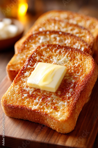 Melting butter on warm toast with textured background 32k, full ultra hd, high resolution