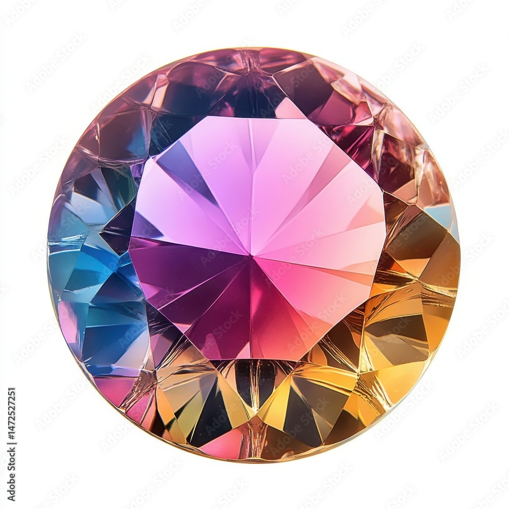 Multicolored Round Gemstone with Pink, Purple, Blue and Yellow Hues Multicolored Round Gemstone with Pink, Purple, Blue and Yellow Hues