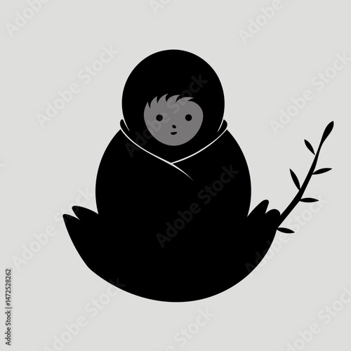 Black Vector of Baby Wrapped in Comfort