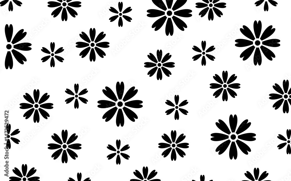 Black and White Flower Pattern: A symmetrical pattern featuring simple flowers, creating a visually appealing and minimalist design, ideal for various creative applications. Black and White Flower Pattern: A symmetrical pattern featuring simple flowers, creating a visually appealing and minimalist design, ideal for various creative applications.