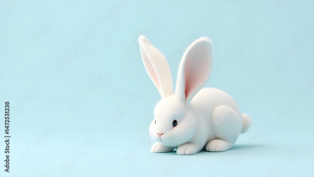 Fototapeta premium white rabbit on blue background, white rabbit on blue, rabbit, bunny, easter, animal, cartoon, illustration, hare, vector, cute, holiday, fun, baby, isolated, white, pet, pink, art, mammal, love, spri