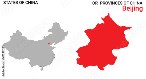 High detailed map of Beijing vector illustration. Outline Beijing province map on white background. China.