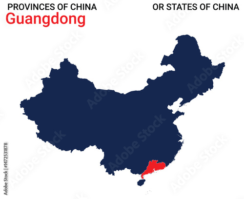 High detailed map of Guangdong vector illustration. Outline Guangdong province map on white background. China.