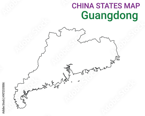 High detailed map of Guangdong vector illustration. Outline Guangdong province map on white background. China.