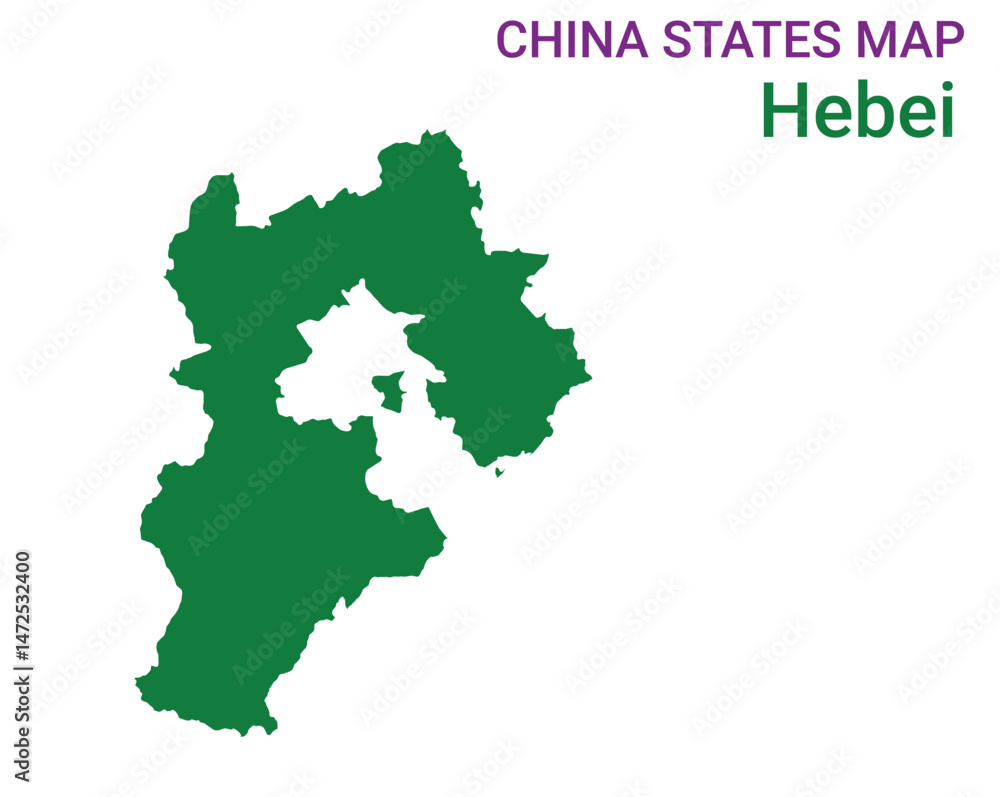 High detailed map of Hebei vector illustration. Outline Hebei province map on white background. China. High detailed map of Hebei vector illustration. Outline Hebei province map on white background. China.