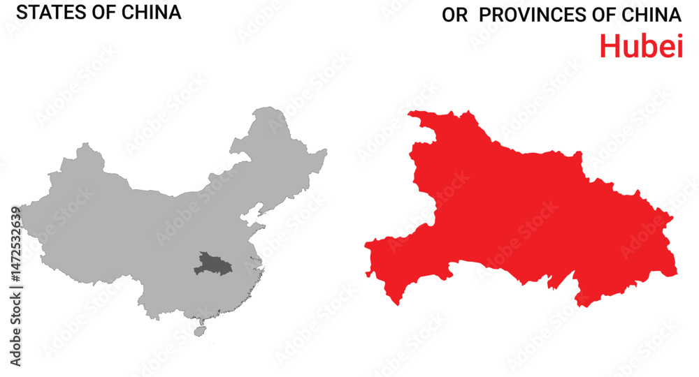 Fototapeta premium High detailed map of Hubei vector illustration. Outline Hubei province map on white background. China.