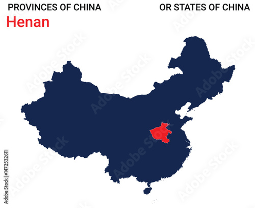 High detailed map of Henan vector illustration. Outline Henan province map on white background. China.