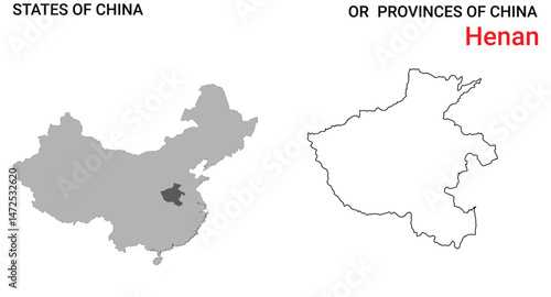 High detailed map of Henan vector illustration. Outline Henan province map on white background. China.