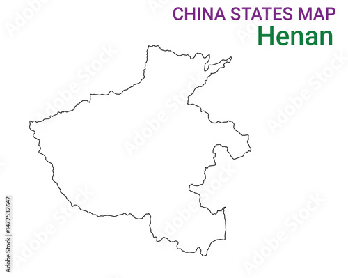 High detailed map of Henan vector illustration. Outline Henan province map on white background. China.