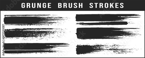 Six artistic dark grunge brush strokes displayed against a clean background