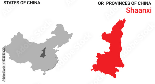 High detailed map of Shaanxi vector illustration. Outline Shaanxi province map on white background. China.
