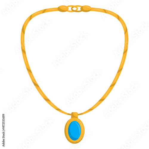 Gold Necklace with Blue Gemstone Illustration