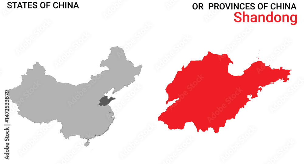 Obraz premium High detailed map of Shandong vector illustration. Outline Shandong province map on white background. China.