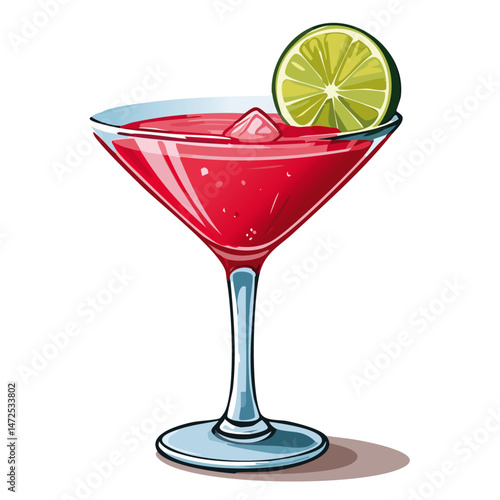 Cocktail in a cosmopolitan glass vector illustration. Summer alcoholic drink on isolated background for bar and menu	