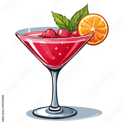 Cocktail in a cosmopolitan glass vector illustration. Summer alcoholic drink on isolated background for bar and menu	