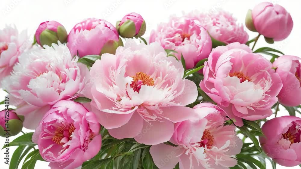 Stunning peonies set on a white surface. Pink flowers alone. Stunning peonies set on a white surface. Pink flowers alone.
