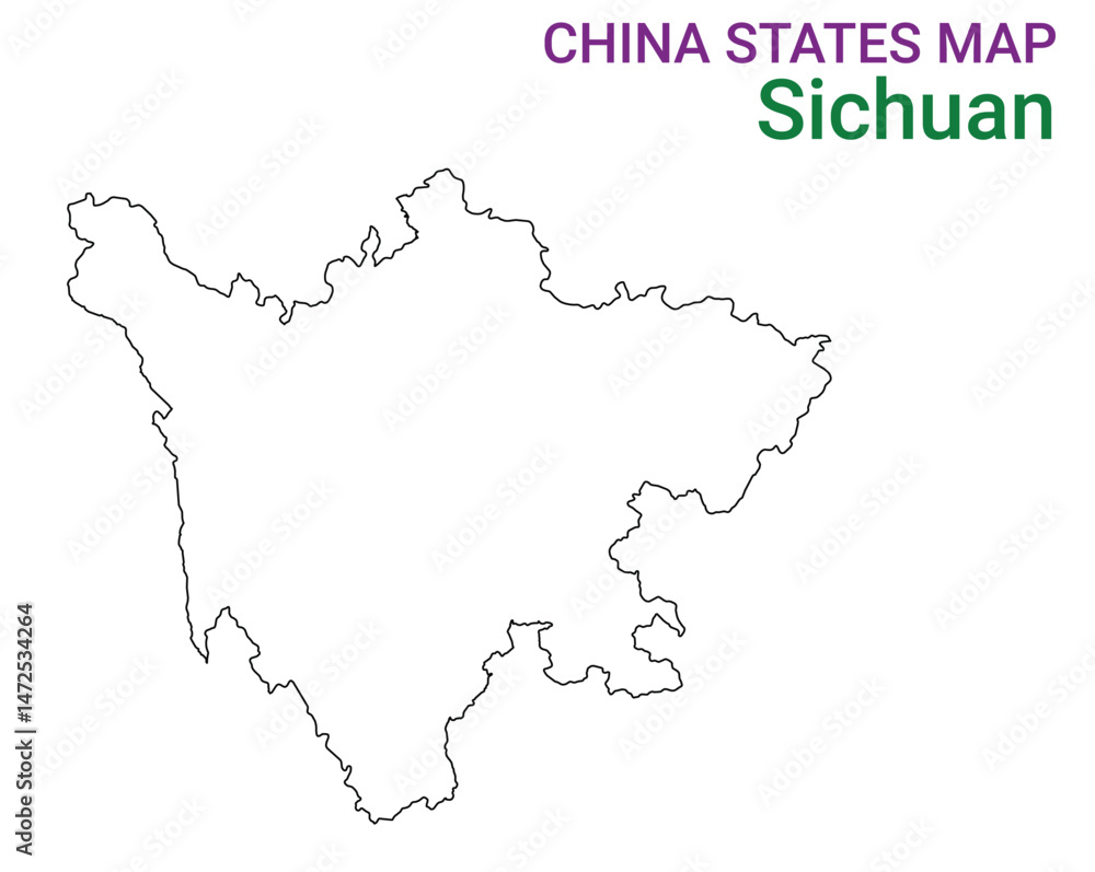 Fototapeta premium High detailed map of Sichuan vector illustration. Outline Sichuan province map on white background. China.