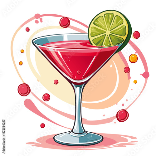 Cocktail in a cosmopolitan glass vector illustration. Summer alcoholic drink on isolated background for bar and menu	