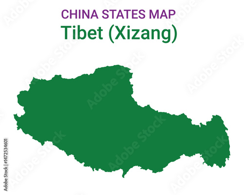 High detailed map of Tibet vector illustration. Outline Tibet province map on white background. China.