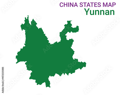 High detailed map of Yunnan vector illustration. Outline Yunnan province map on white background. China.