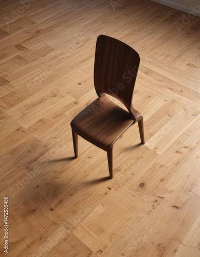 Dark chair shadow on light wood grain floor  Minimalist, realistic ,  contrast,  simple,  chair