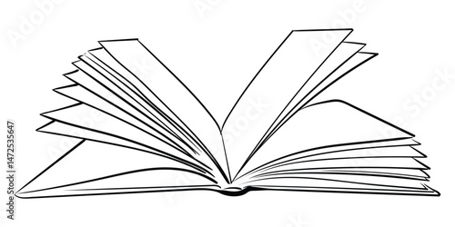 Open book hand drawn on transparent background. Vector image drawn with black lines. Template for Back to school and knowledge day.