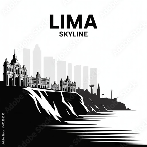 Lima City Silhouette – Flat Vector of Peru’s Capital with Historic and Coastal Urban Features