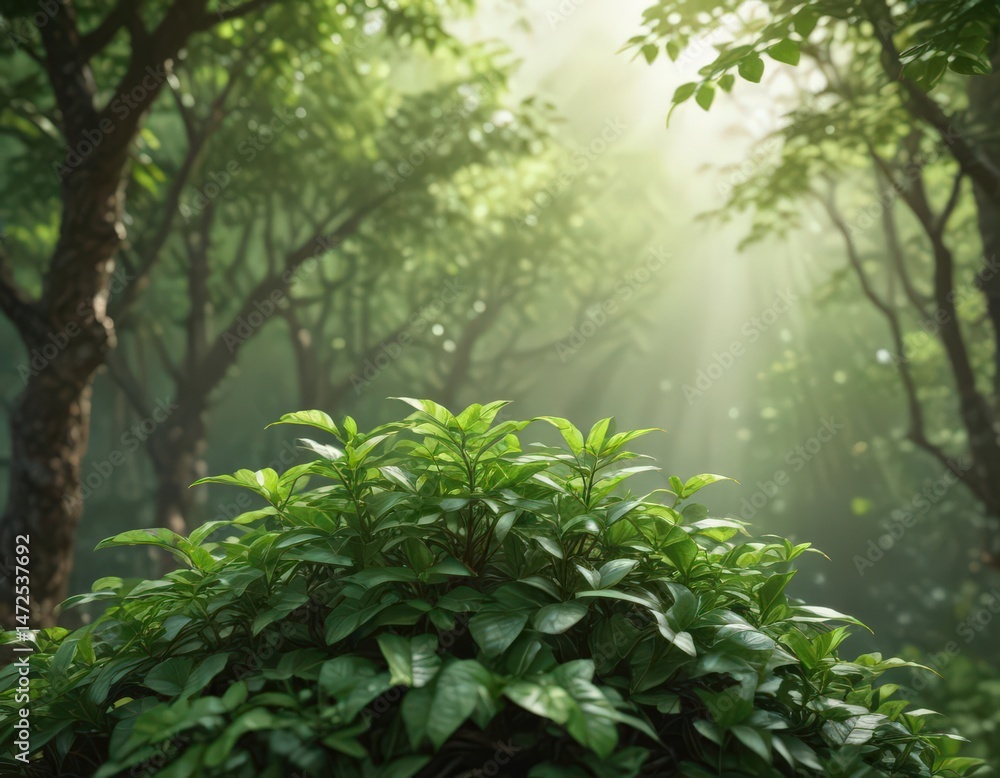 Fototapeta premium Tiny coffee plants reaching for sunlight, vivid green leaves, natural backdrop , growth, agriculture