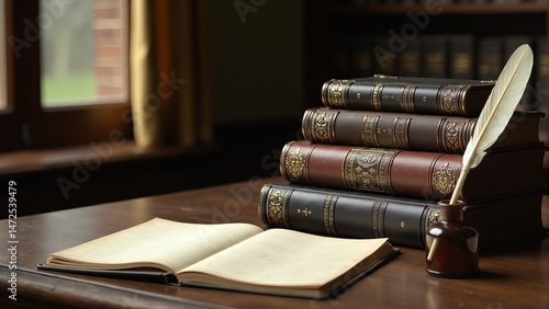 Wallpaper Mural Antique Books With Quill And Inkwell Torontodigital.ca