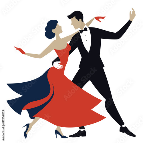 Elegant couple dancing tango illustration on white background.