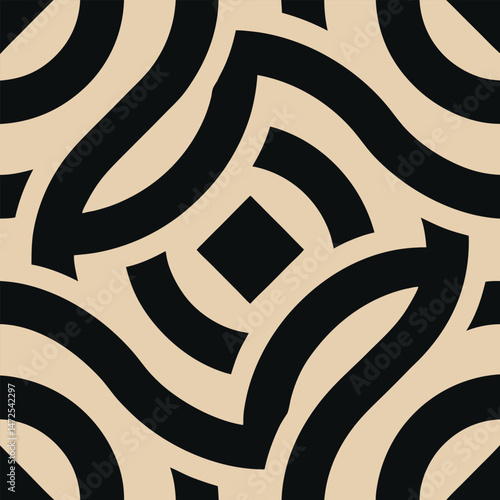 Abstract geometric pattern with interlocking curves and central square.