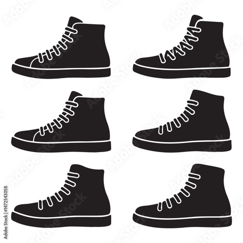 High Neck Shoe Icon Set Silhouette — Vector AI EPS, PNG Transparent, and JPEG Clipart on White Background

